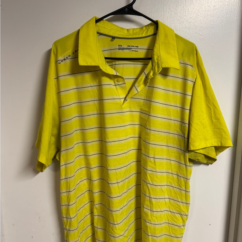 Under Armour Men's Bright Yellow Polo with Stripes
